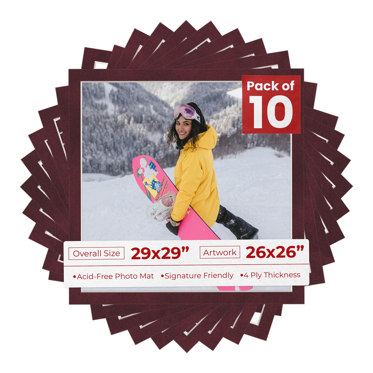 Dark Red Suede Mat Board for 29x29 Frames - Fits 26x26 Photos